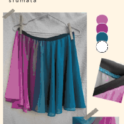 Gonna corta a ruota 
Volore sfumato
Blu viola