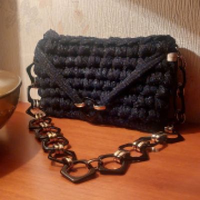 BORSA FETTUCCIA NERA E GLITTER ARGENTO