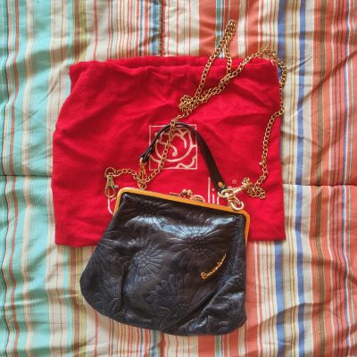 Borsa in pelle blu Braccialini fantasia margherite