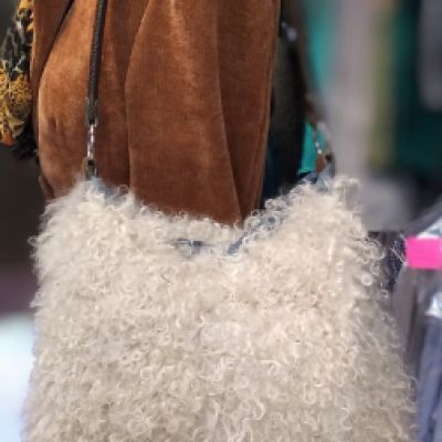 Borsa in mongolia riciclata, foderata con jeans di recupero